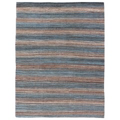 Versatile and Natural Brown and Blue Flat-Weave Kilim