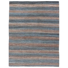 Kilim polyvalent et naturel à tissage plat brun et bleu 