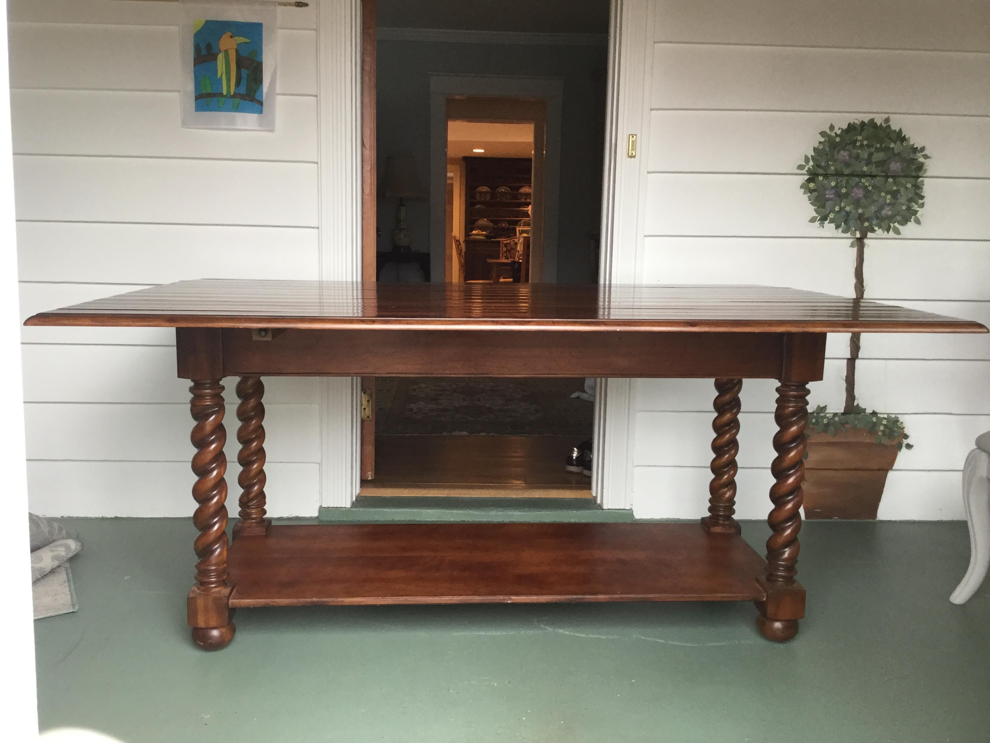 Versatile and Warmly Handsome Drop Leaf Cherry Farm Table with Barley Twist Legs 6