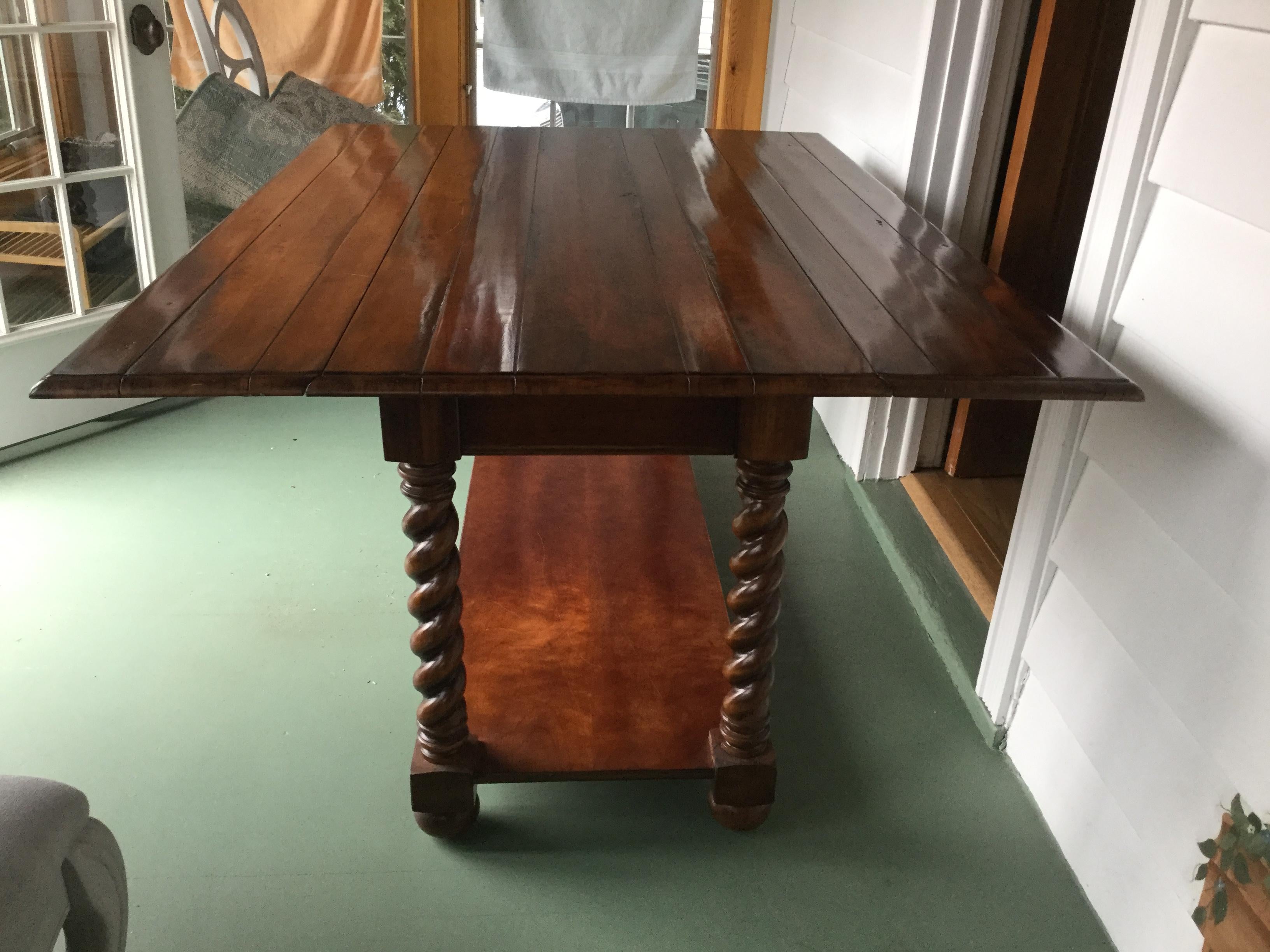 Versatile and Warmly Handsome Drop Leaf Cherry Farm Table with Barley Twist Legs 3