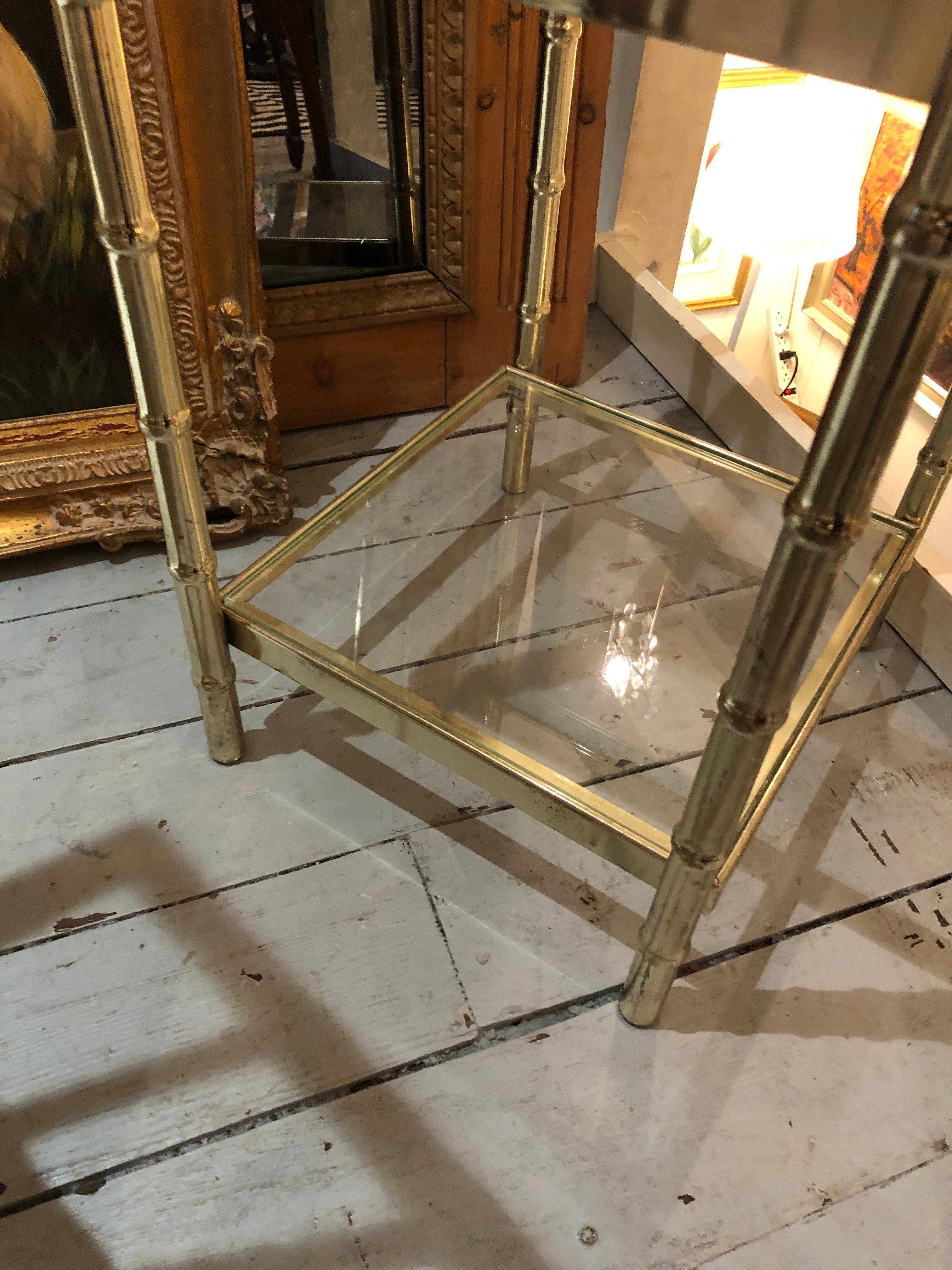 Versatile Brass Faux Bamboo Etagere with 5 Glass Shelves In Good Condition In Hopewell, NJ