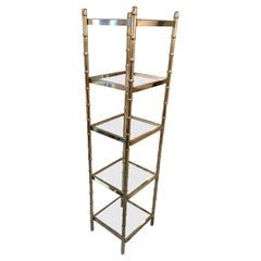 Versatile Brass Faux Bamboo Etagere with 5 Glass Shelves