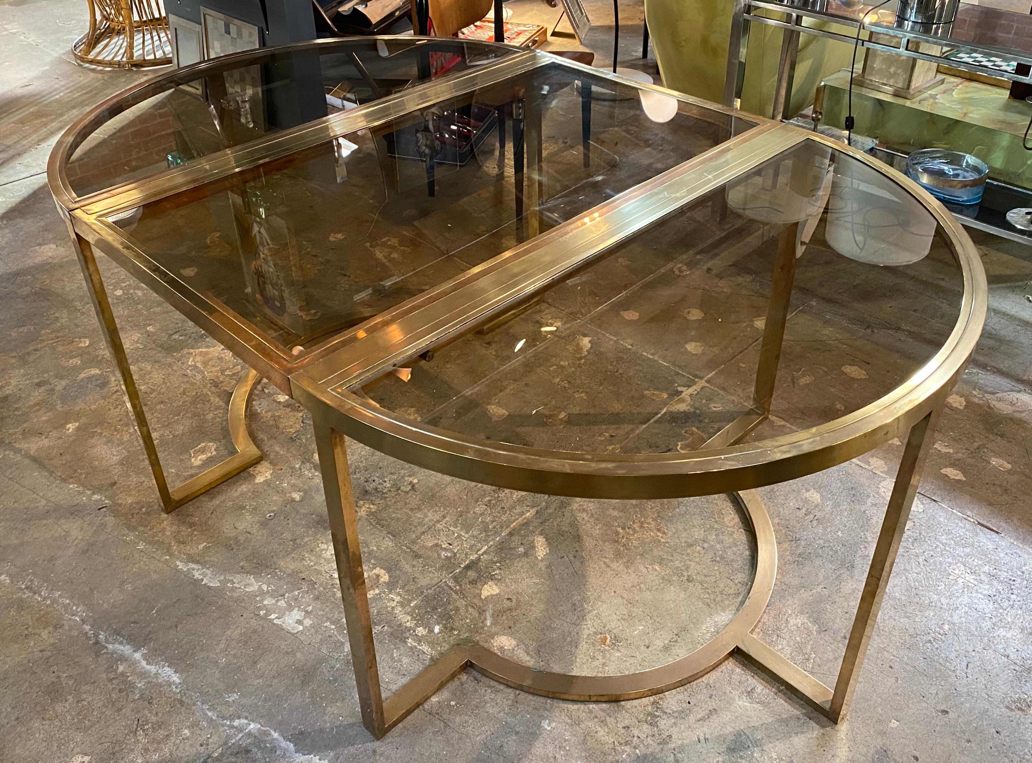 Mid-Century Modern Versatile Brass Oval or Round Dining Table by Romeo Rega, 1970