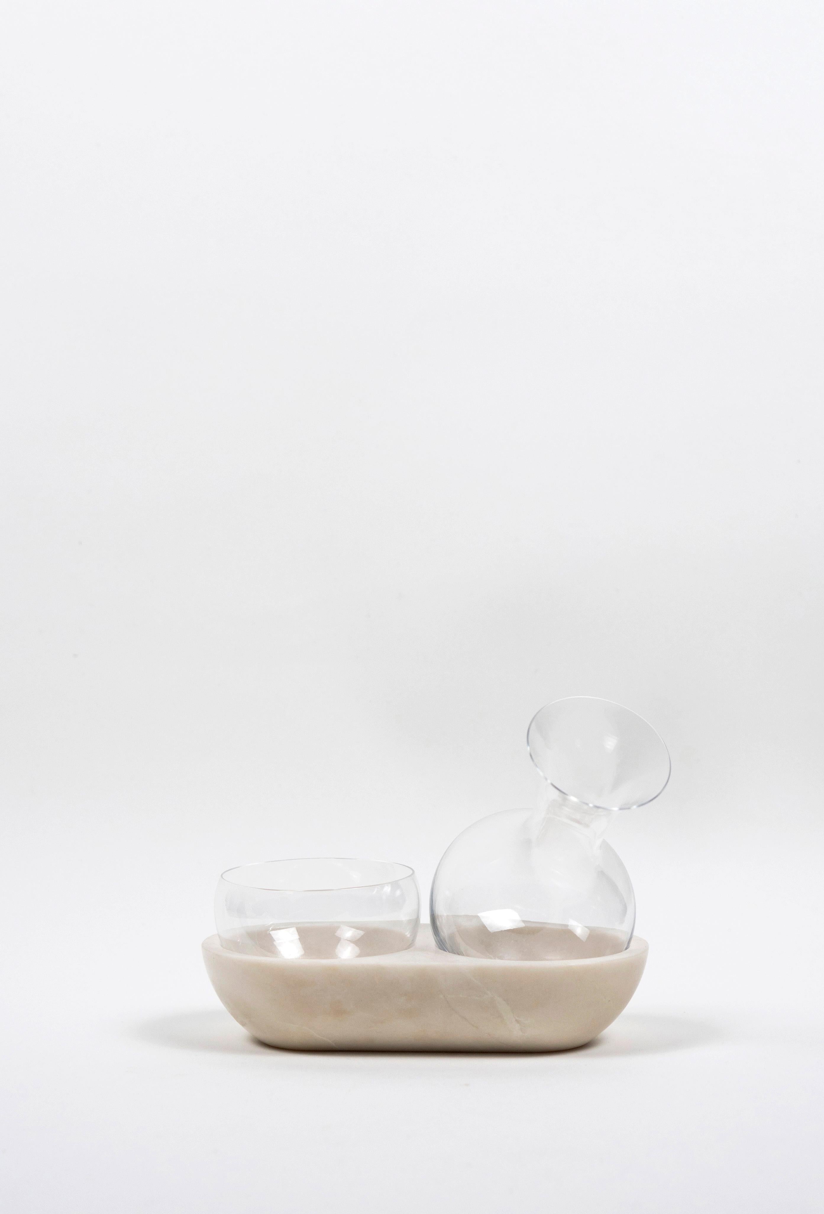 Versatile, Contemporary Cocktail Set in Marble and Glass For Sale 3