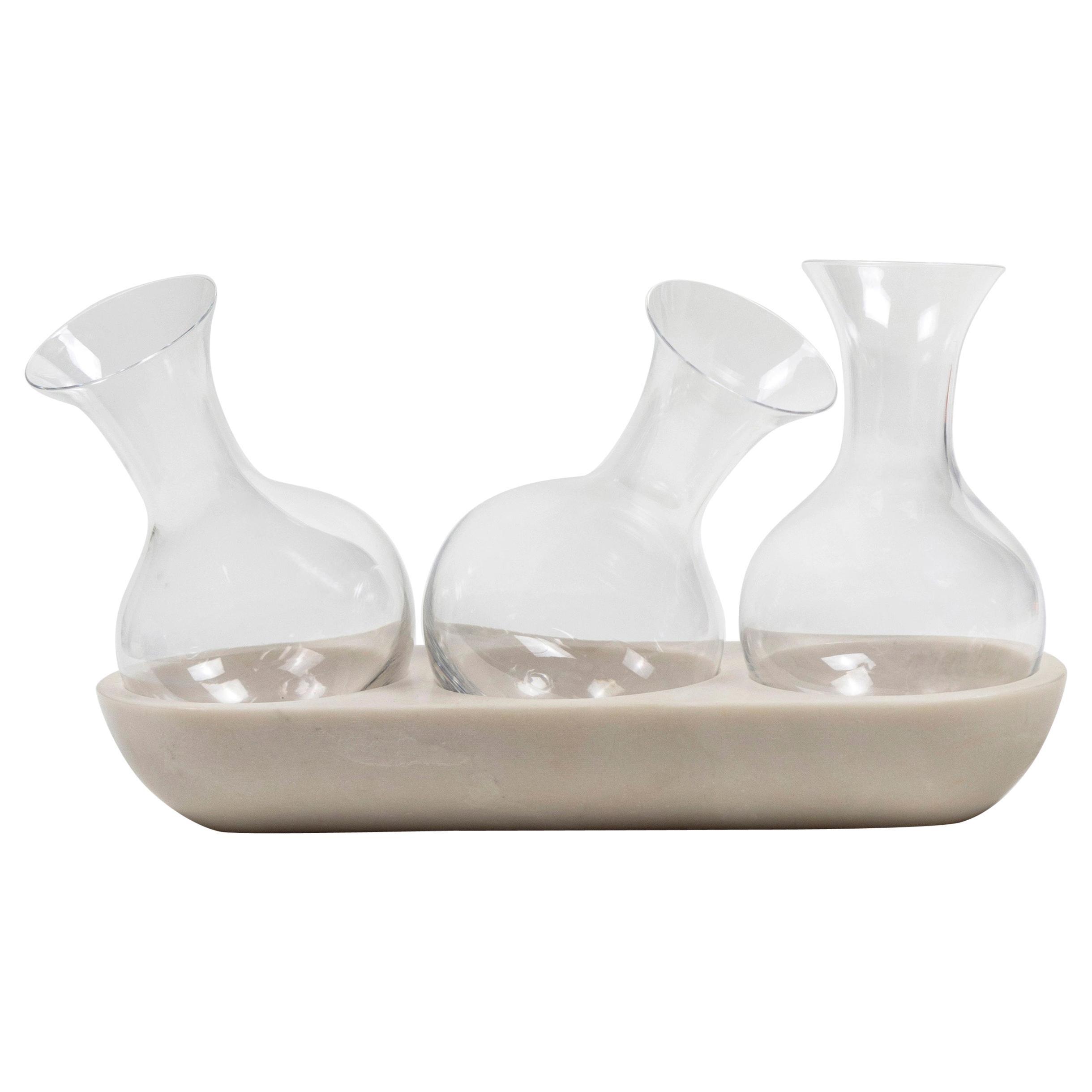 Versatile, Contemporary Cocktail Set in Marble and Glass For Sale