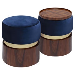 Versátil Conjunto de Puf Contemporáneo B con Bandeja de Madera, Latón y Terciopelo
