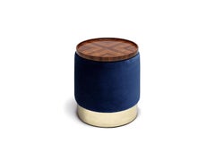 Versatile Contemporary Pouf Set with a Tray in Wood, Brass and Velvet