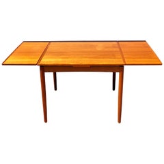 Versatile Danish Modern Flip-Top Dinning Teak Square Table with Double Extension