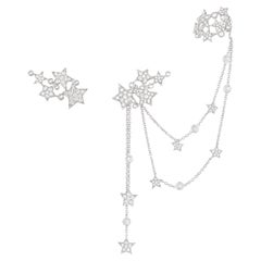 Versatile Earrings with Cascading Stars - 18k White Gold, Diamonds