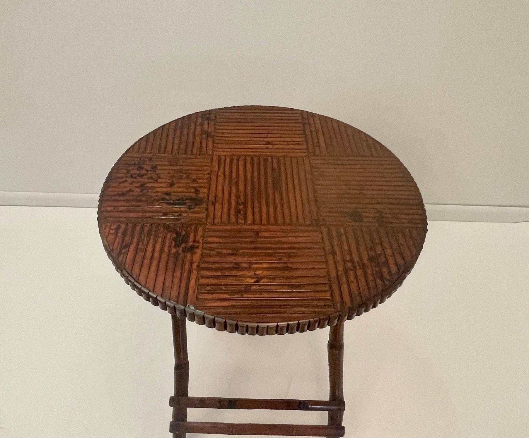 Late 20th Century Versatile Folding Bamboo Round Table with Honey Patina- Pair Available For Sale