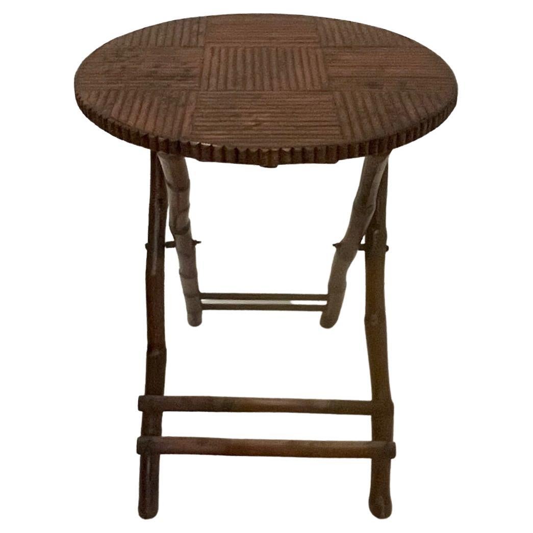 Versatile Folding Bamboo Round Table with Honey Patina- Pair Available For Sale