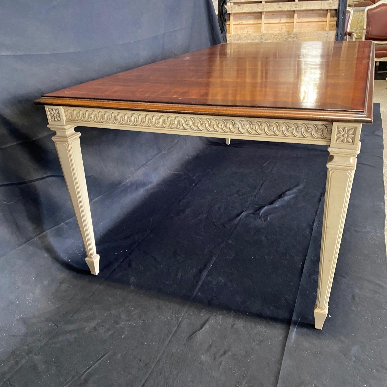 Walnut Versatile French Neoclassical Style Rectangular Dining Table with Two Leaves For Sale