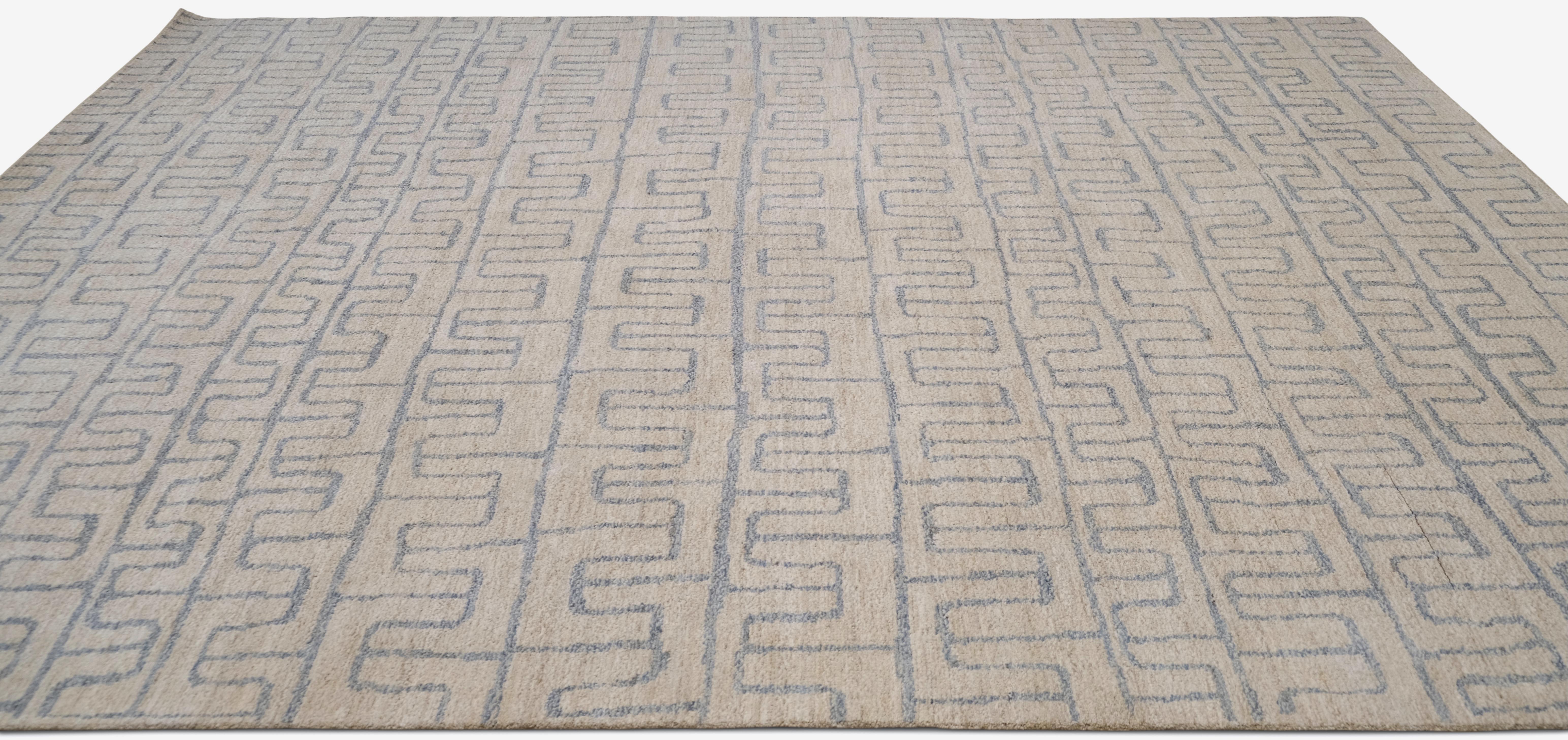 Versatiler geometrischer gemusterter Wollteppich 9'1''x12'9'' (Handgeknüpft) im Angebot