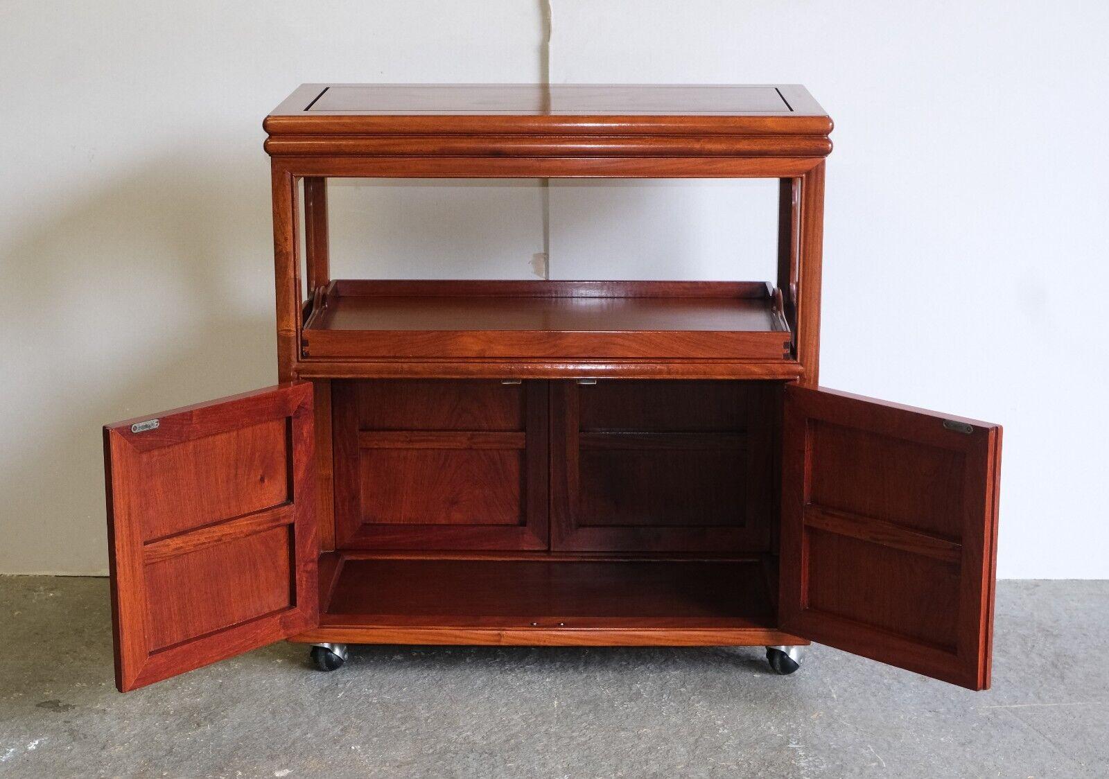 VERSATILE HARDWOOD CHINESE BUFFET WiTH GOOD SIZE TRAY SINGLE TIER & WHEELS For Sale 5