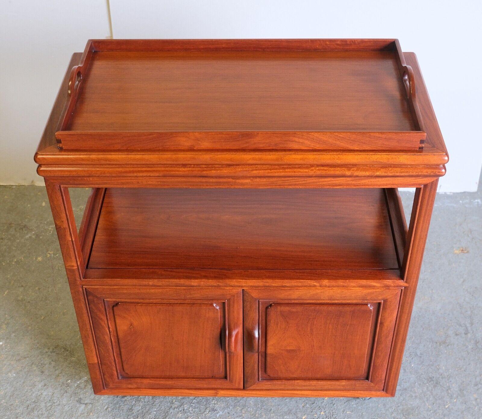 Hand-Crafted VERSATILE HARDWOOD CHINESE BUFFET WiTH GOOD SIZE TRAY SINGLE TIER & WHEELS For Sale