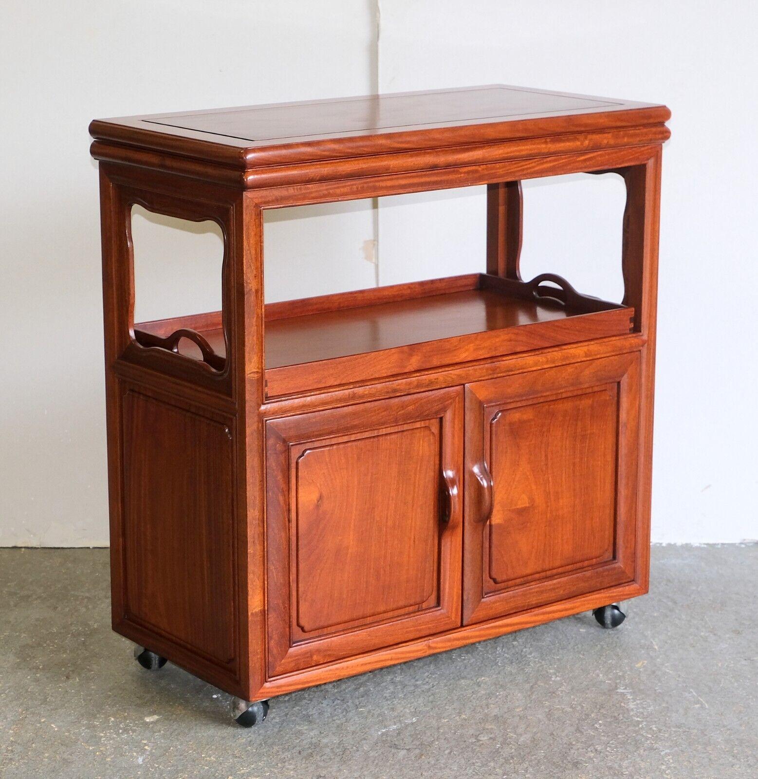 20th Century VERSATILE HARDWOOD CHINESE BUFFET WiTH GOOD SIZE TRAY SINGLE TIER & WHEELS For Sale