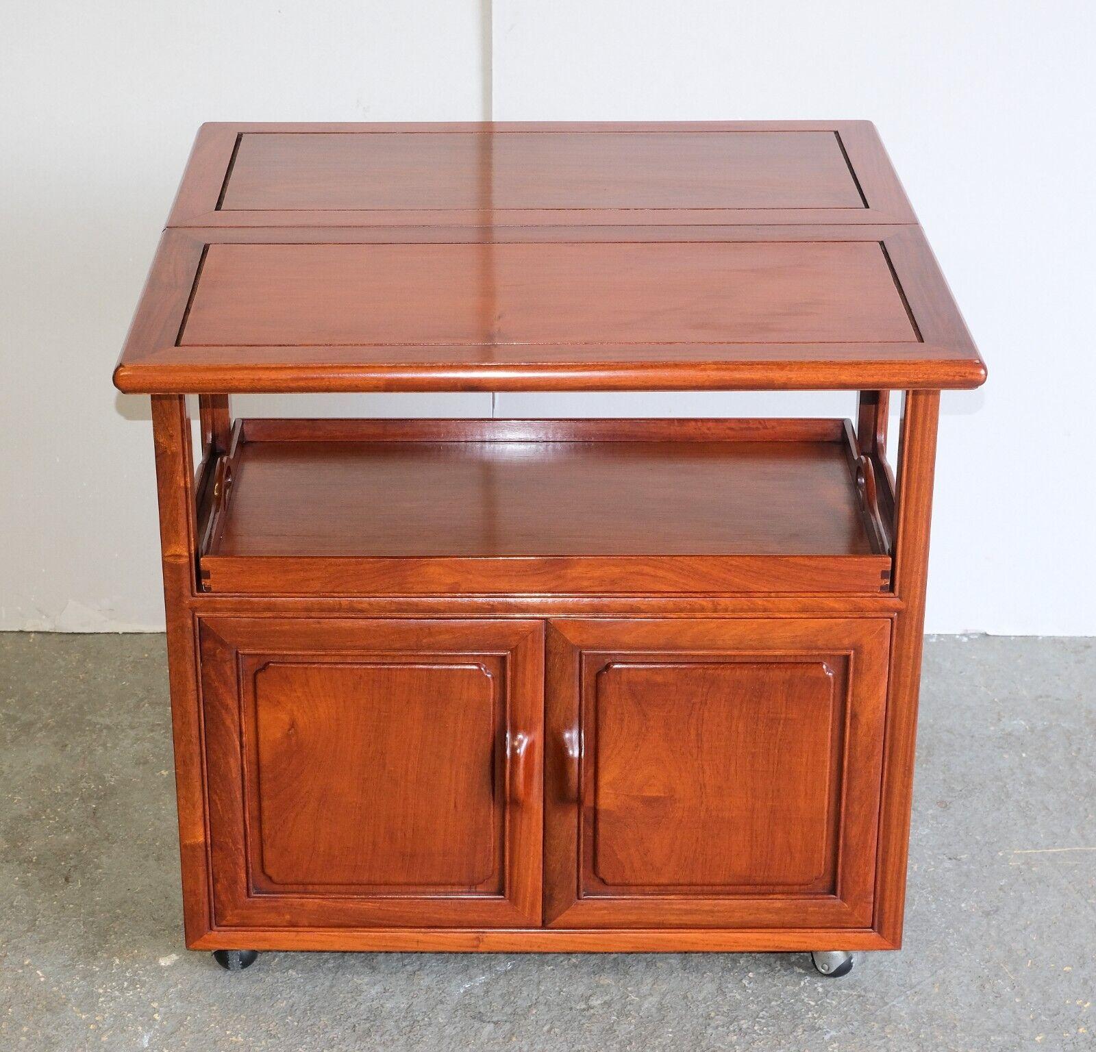 VERSATILE HARDWOOD CHINESE BUFFET WiTH GOOD SIZE TRAY SINGLE TIER & WHEELS For Sale 2