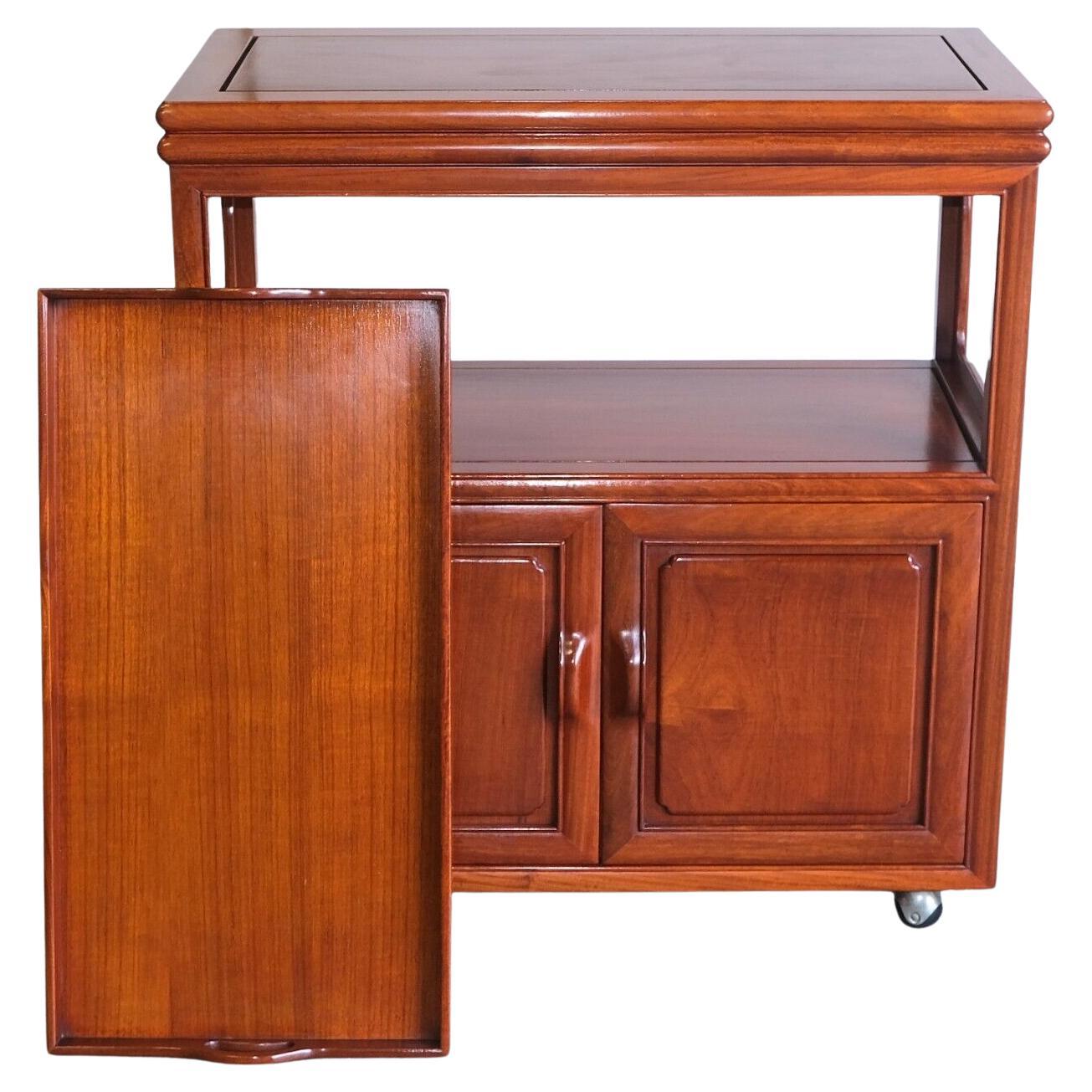 VERSATILE HARDWOOD CHINESE BUFFET WiTH GOOD SIZE TRAY SINGLE TIER & WHEELS For Sale