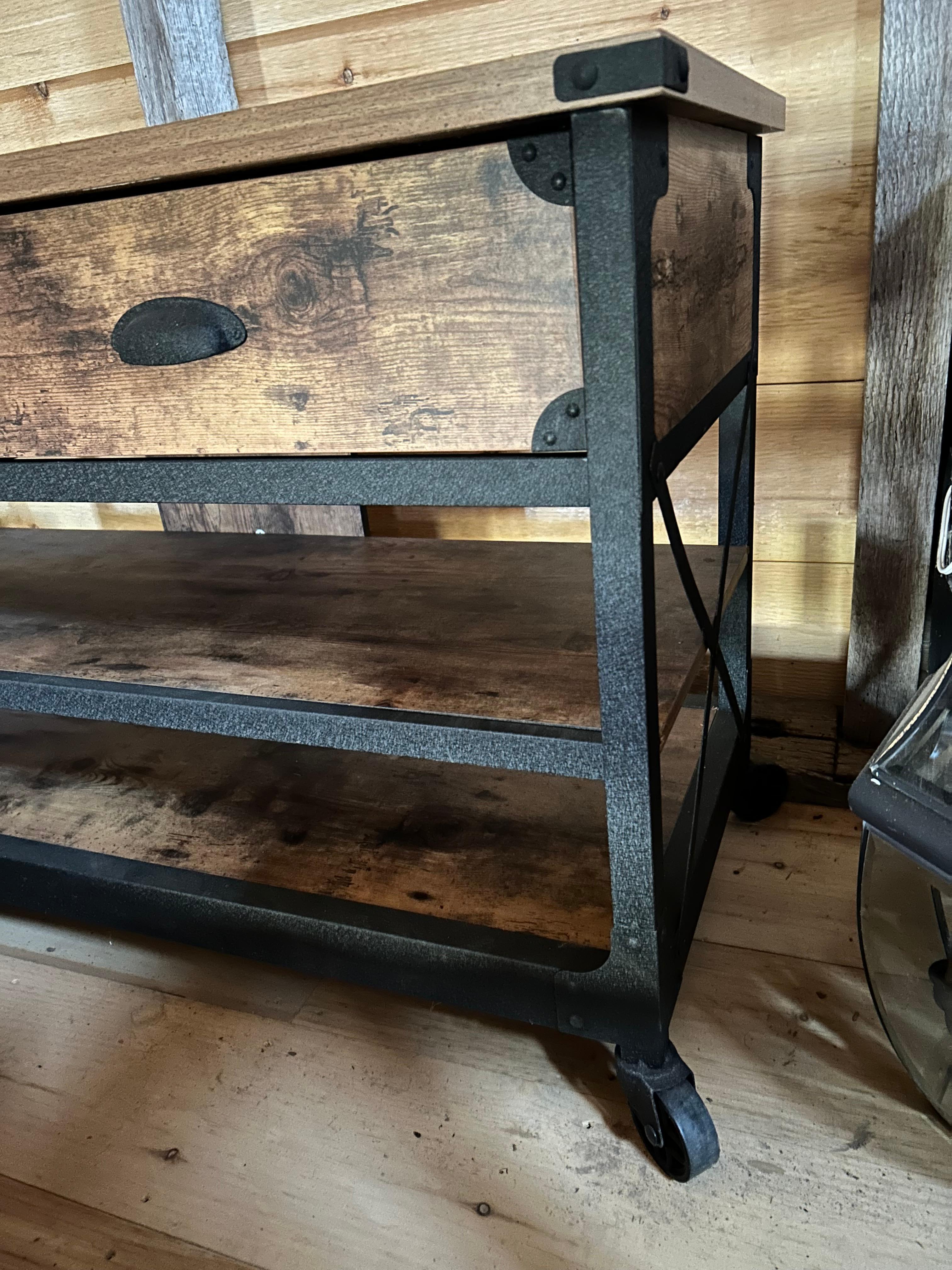 American Versatile Industrial Black Iron and Reclaimed Wood Console For Sale