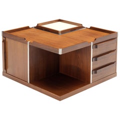 Versatile Italian Side Table on Wheels with Dry Bar in Walnut