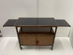 Versatile Mid-Century Modern Faux Bamboo & Mahogany Server Sideboard on Casters
