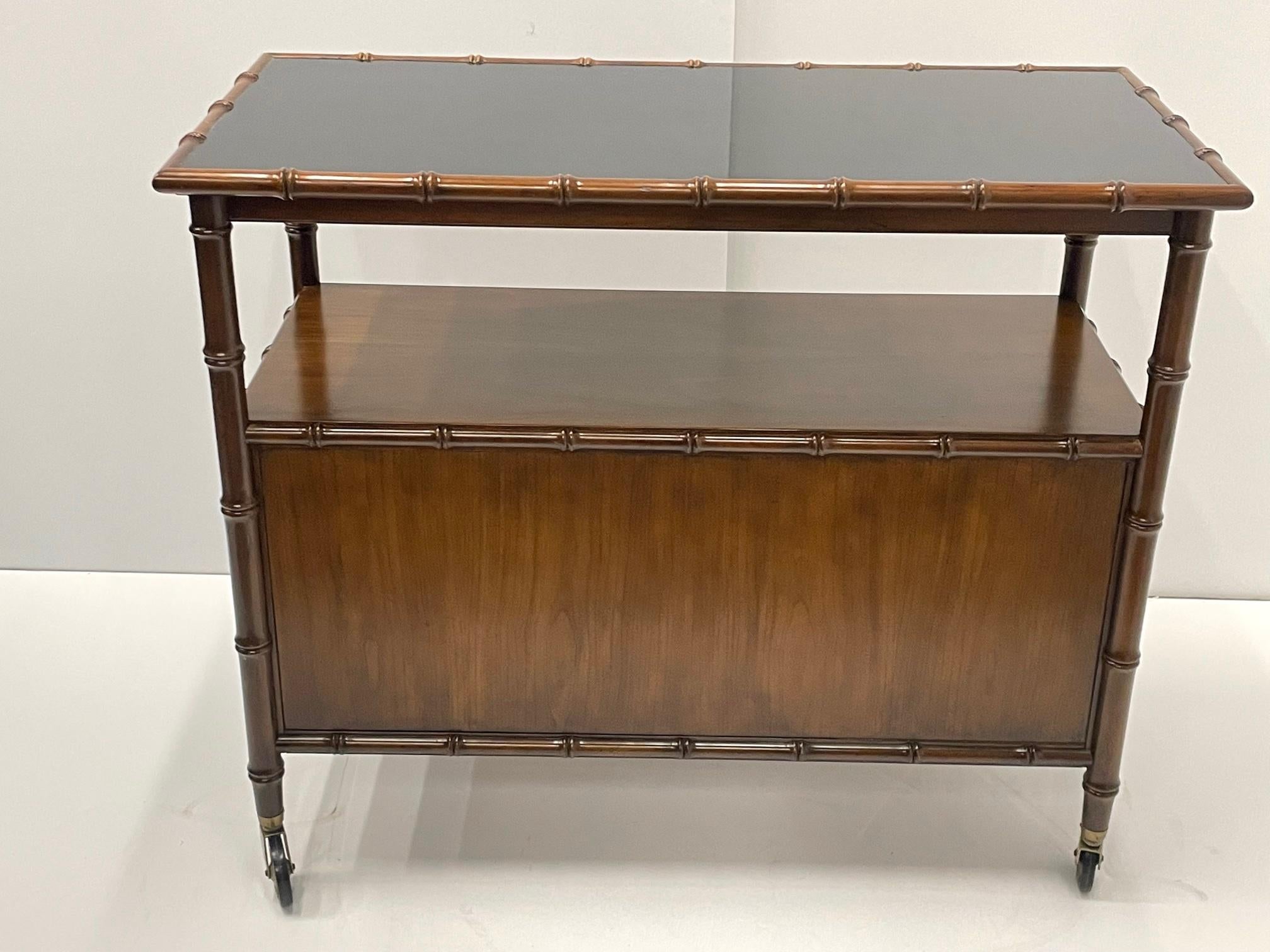 North American Versatile Mid-Century Modern Faux Bamboo & Mahogany Server Sideboard on Casters