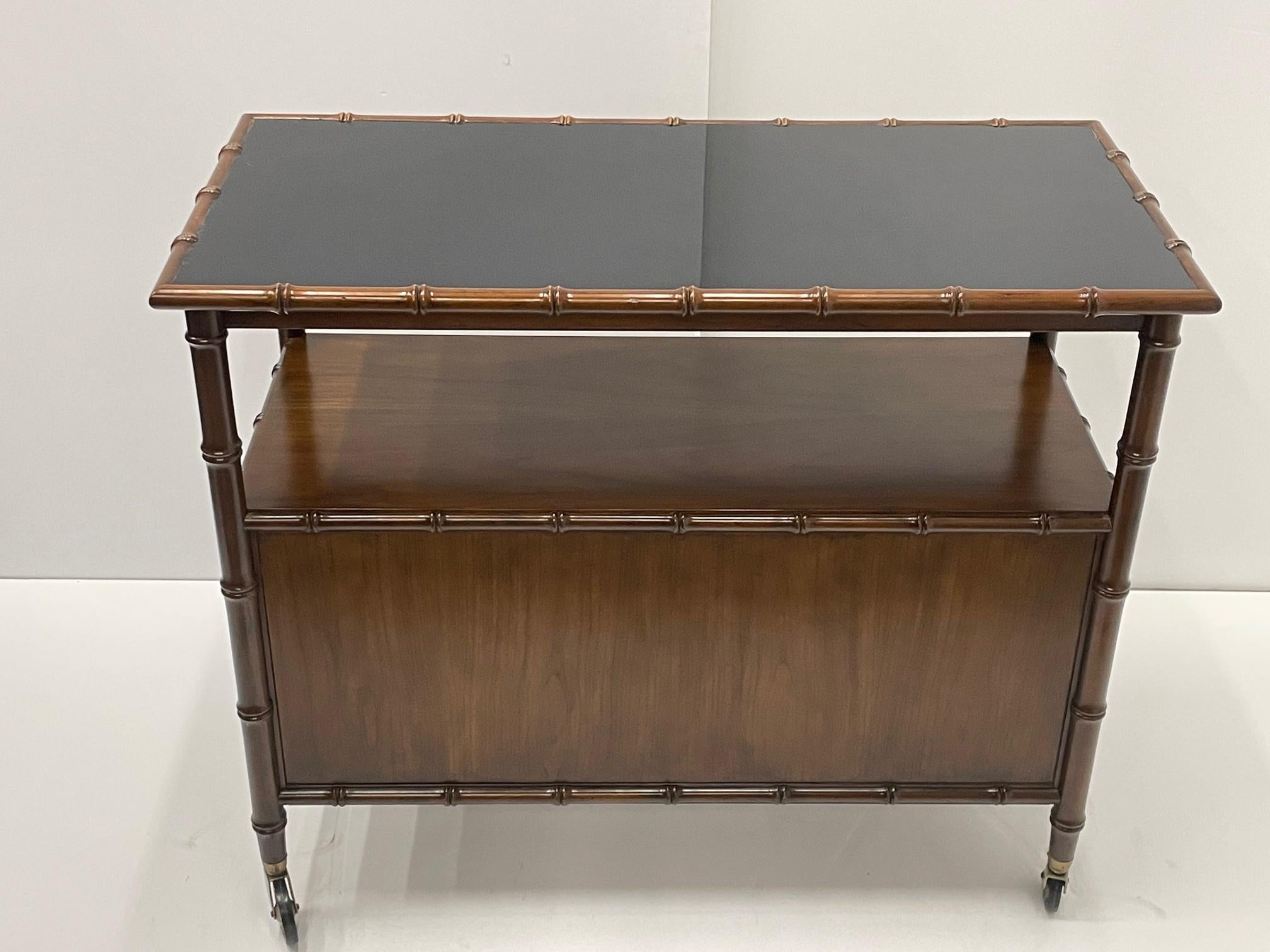 Versatile Mid-Century Modern Faux Bamboo & Mahogany Server Sideboard on Casters In Good Condition In Hopewell, NJ