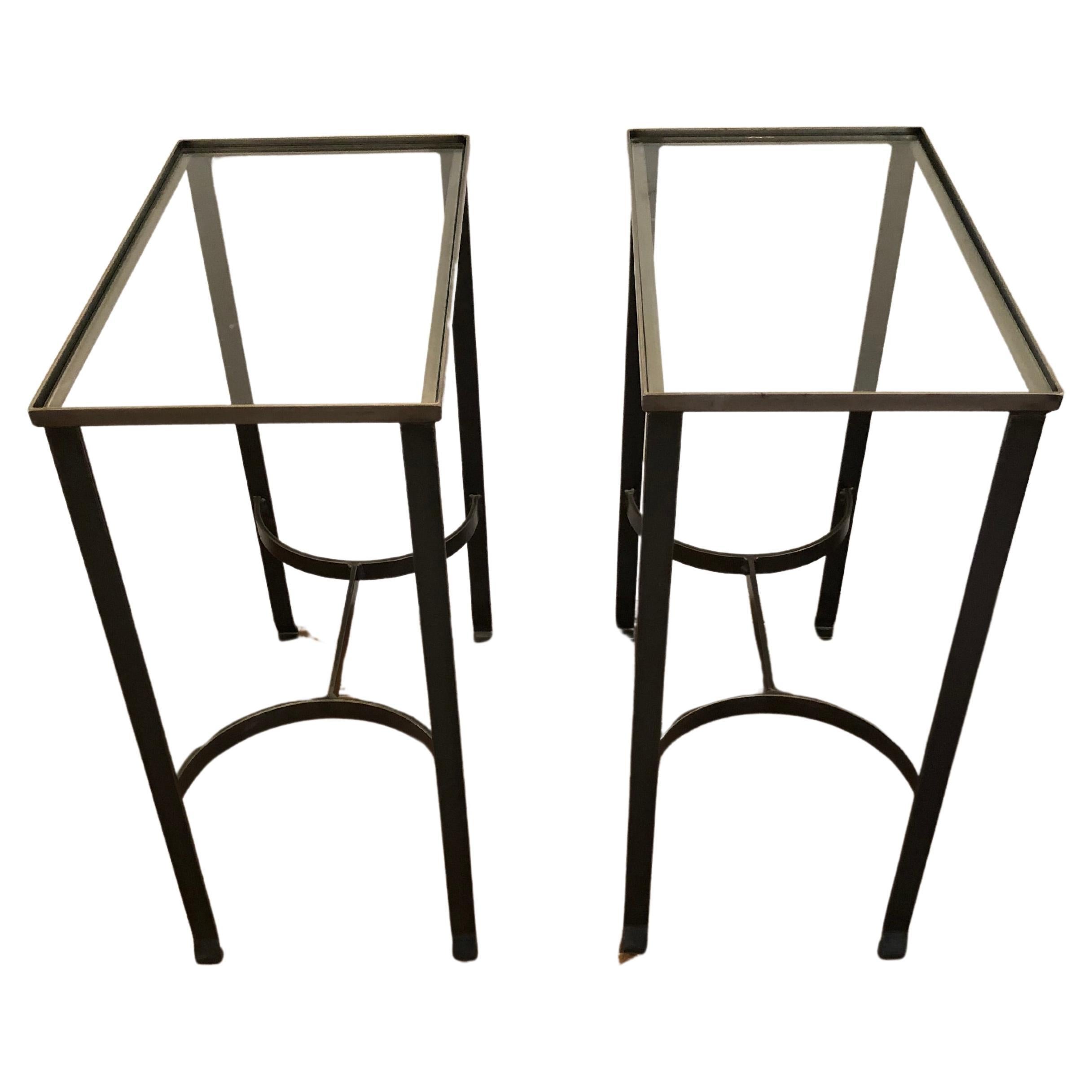 Versatile Modern Pair of Steel & Glass Rectangular End Tables For Sale