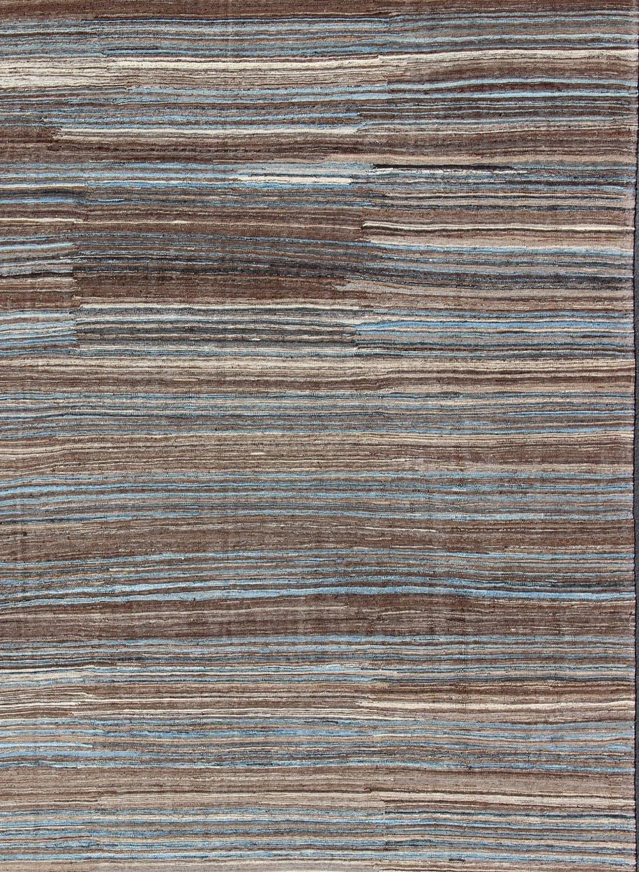 Afghan Blue and Brown Flat-Weave Large Kilim Modern Design For Sale