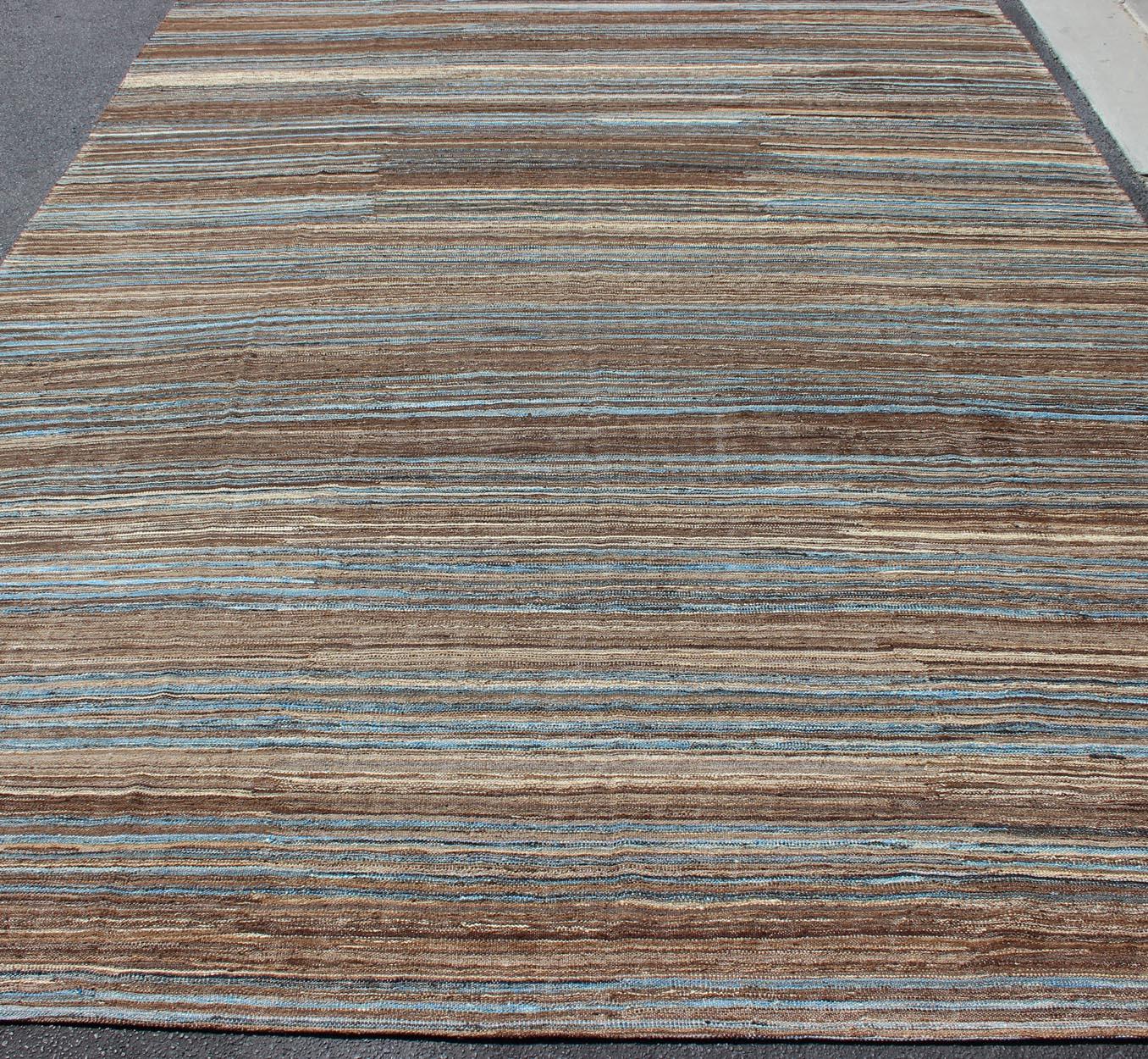 Blue and Brown Flat-Weave Large Kilim Modern Design In New Condition For Sale In Atlanta, GA