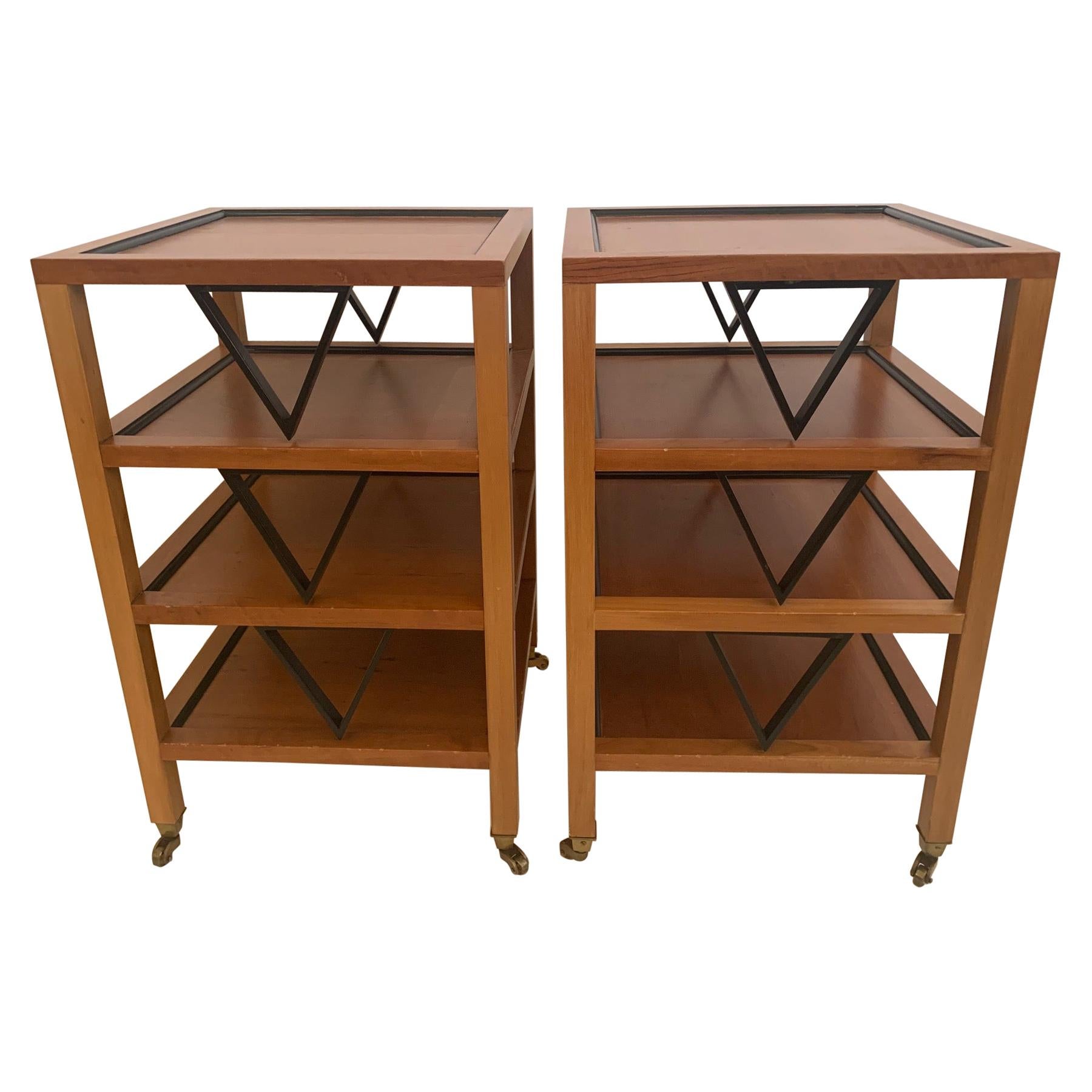 Versatile Pair Mid-Century Modern 4 Tier Ebony & Fruitwood End Side Tables