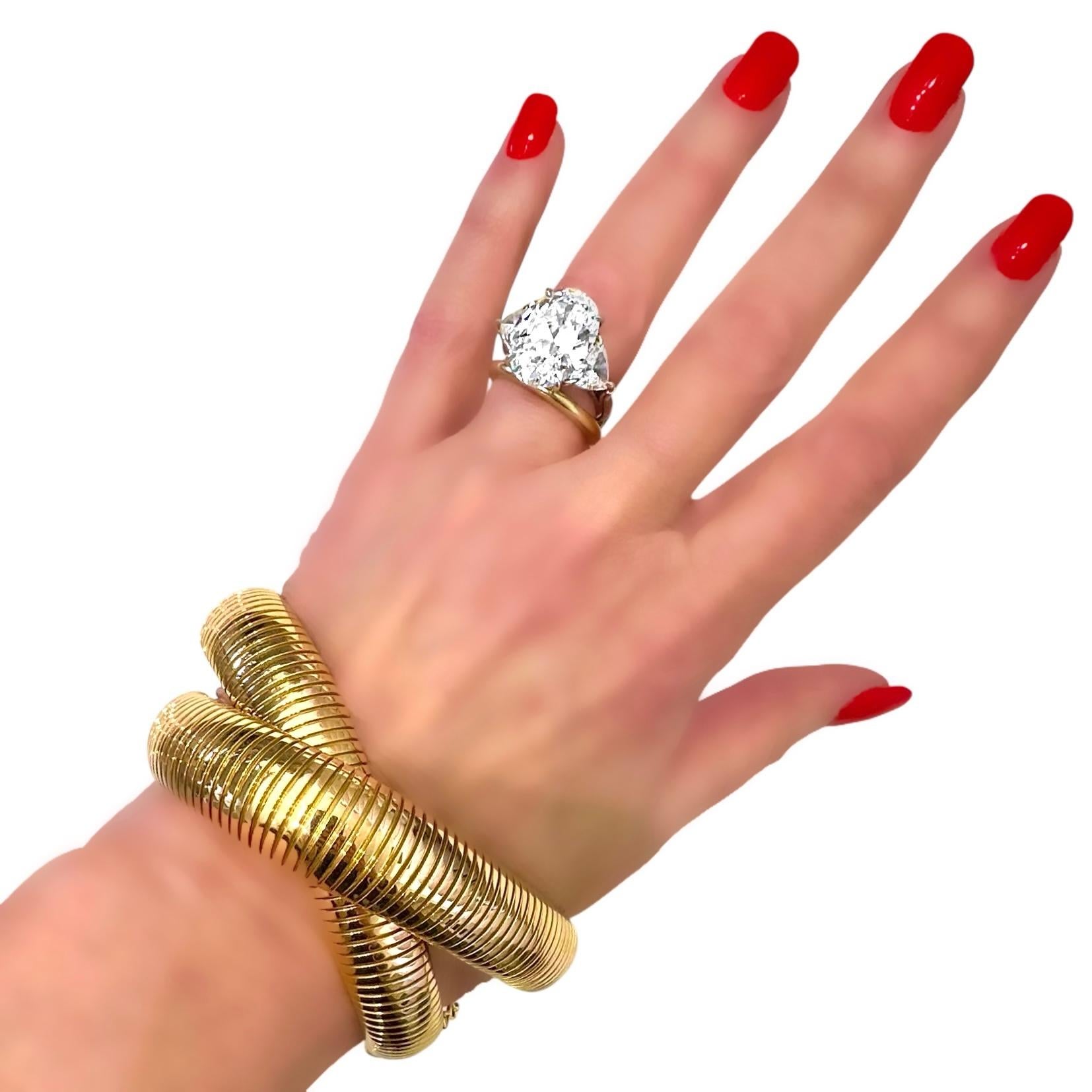Versatile Pair of 18K Pinkish Yellow Gold Retro European Tubogas Bracelets For Sale 8
