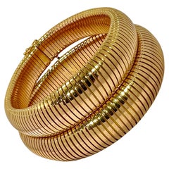 Versátil Par de Pulseras Tubogas Retro Europeas de Oro Amarillo Rosado de 18 K