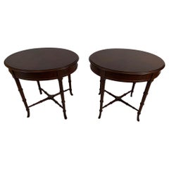 Versatile Pair of Hickory Chair Mahogany & Bamboo Style Side Tables