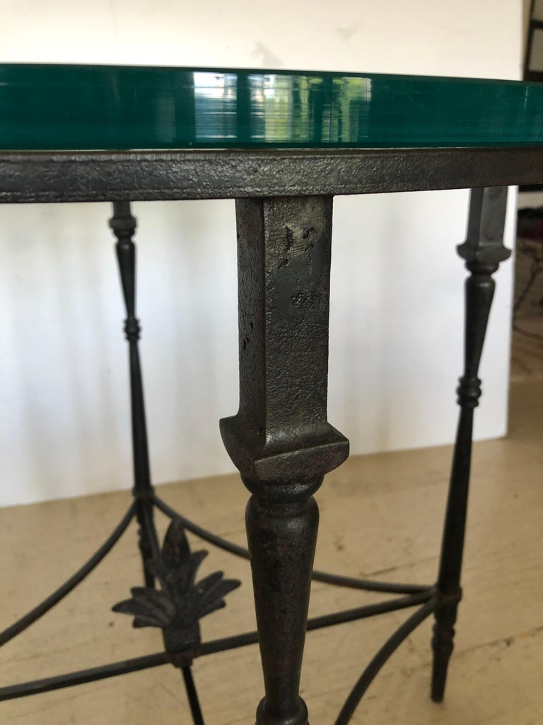 Versatile Pair of Iron and Glass Round Side End Tables with Fleur di ...