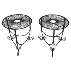 Versatile Pair of Vintage Round Wire Side Tables