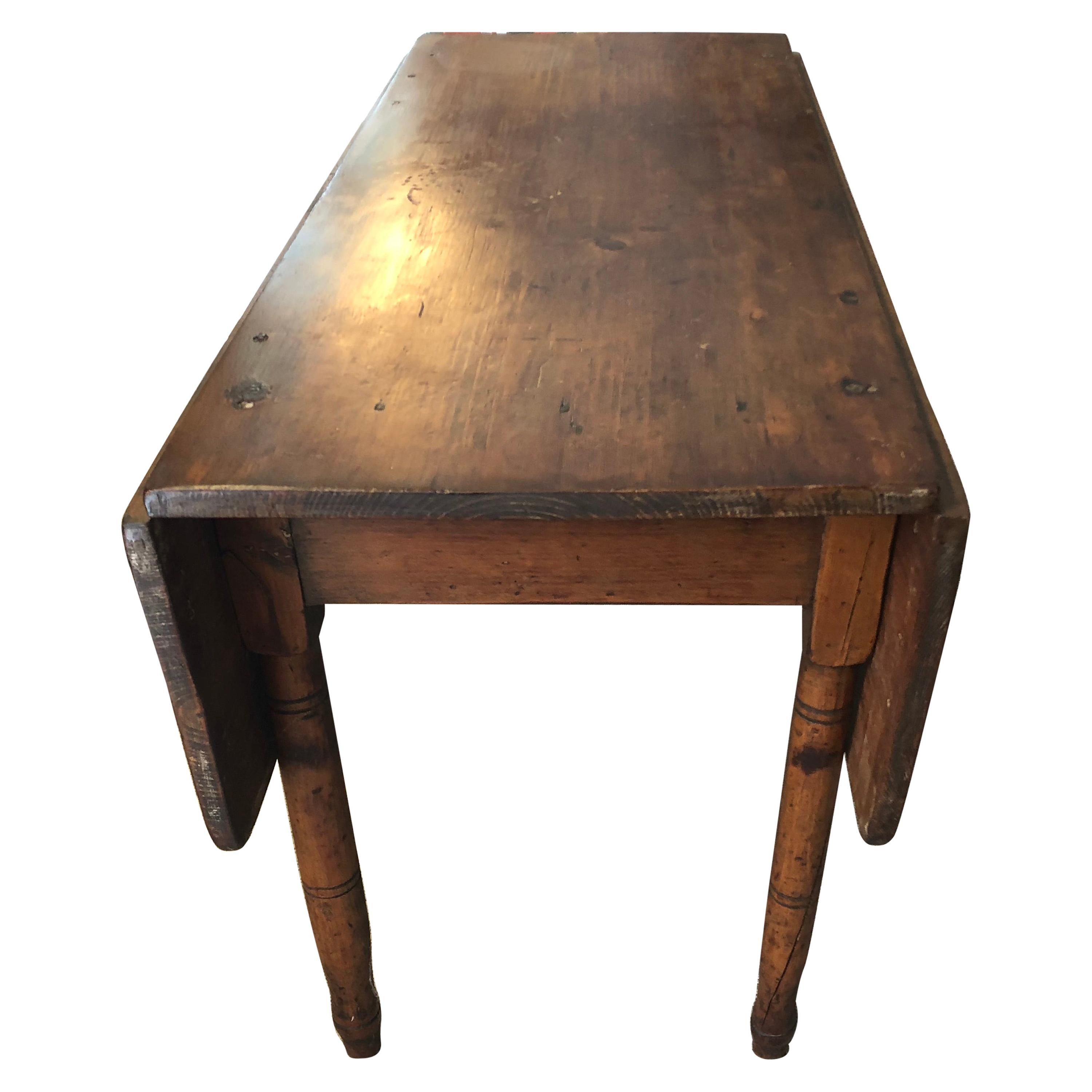 Versatile Primitive Antique Drop-Leaf Pembroke Table