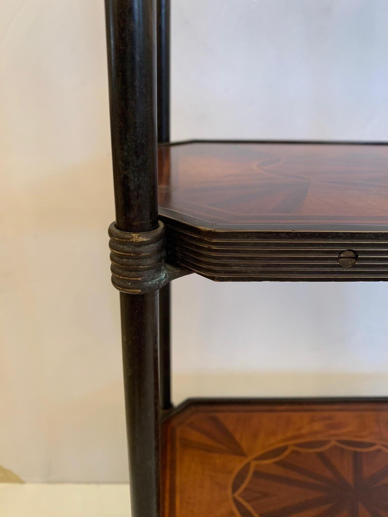 Versatile and Refined 3-Tier Mahogany Inlay Side Table Étagère 5