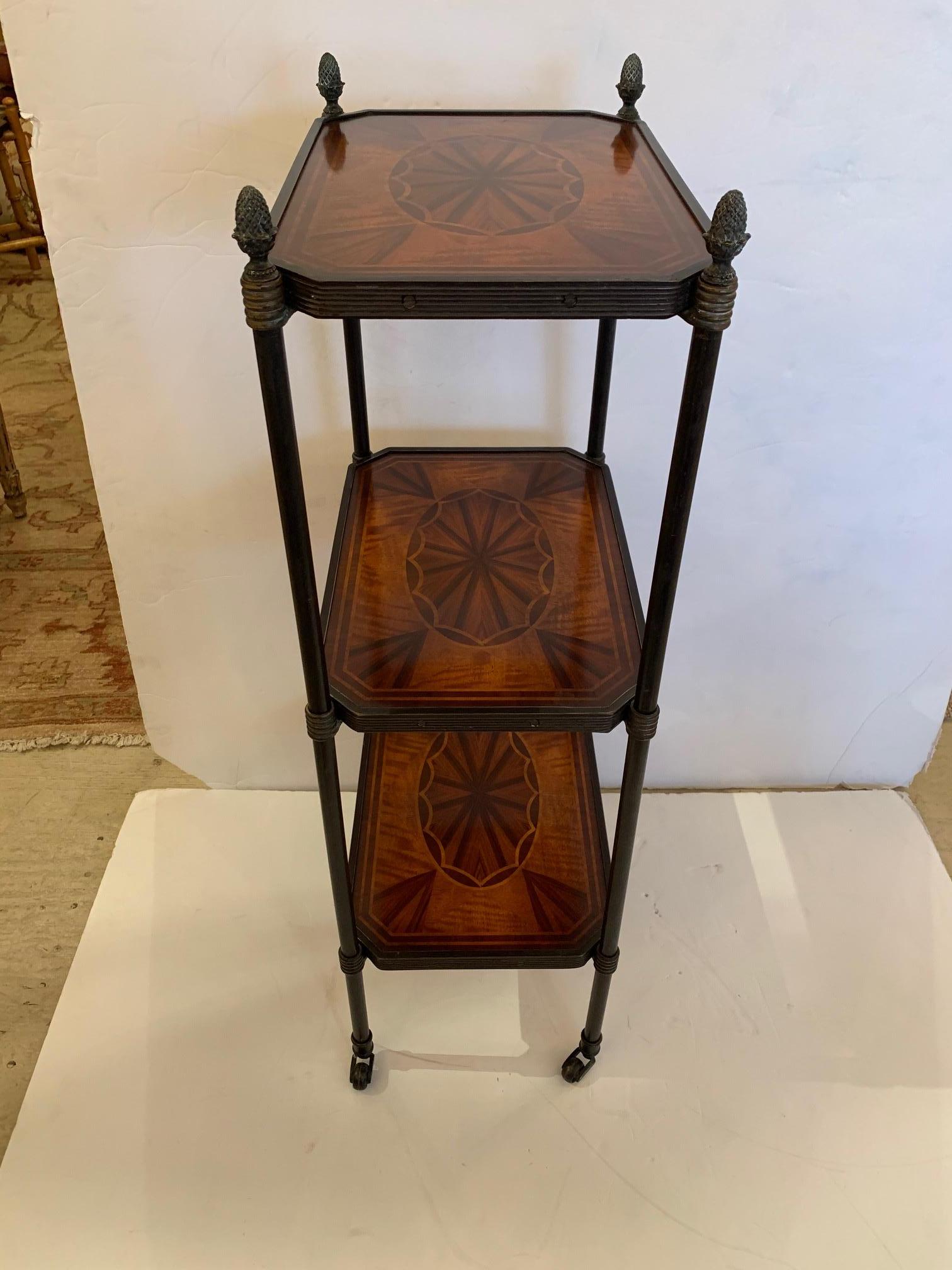 American Versatile and Refined 3-Tier Mahogany Inlay Side Table Étagère