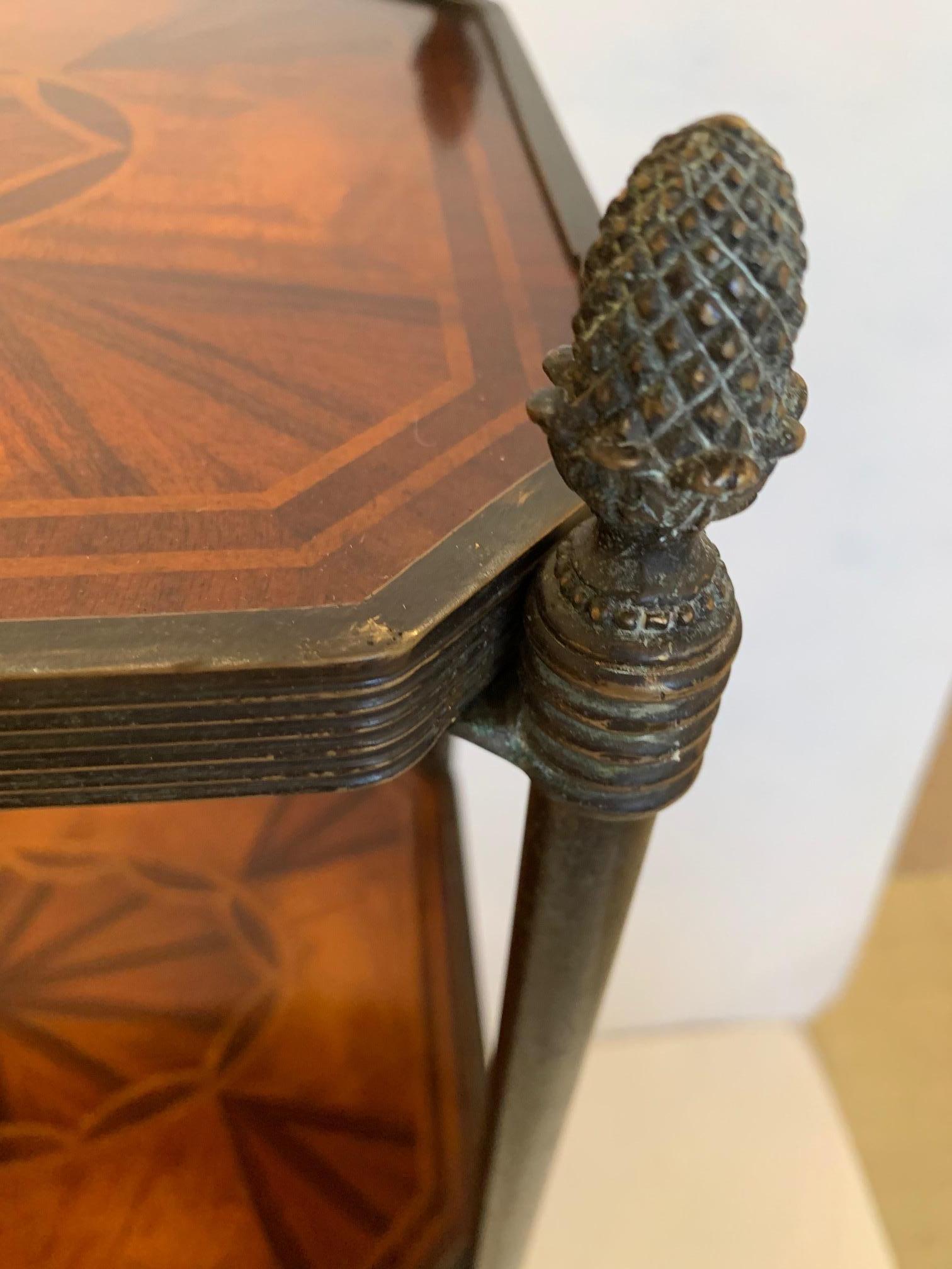 Versatile and Refined 3-Tier Mahogany Inlay Side Table Étagère 1