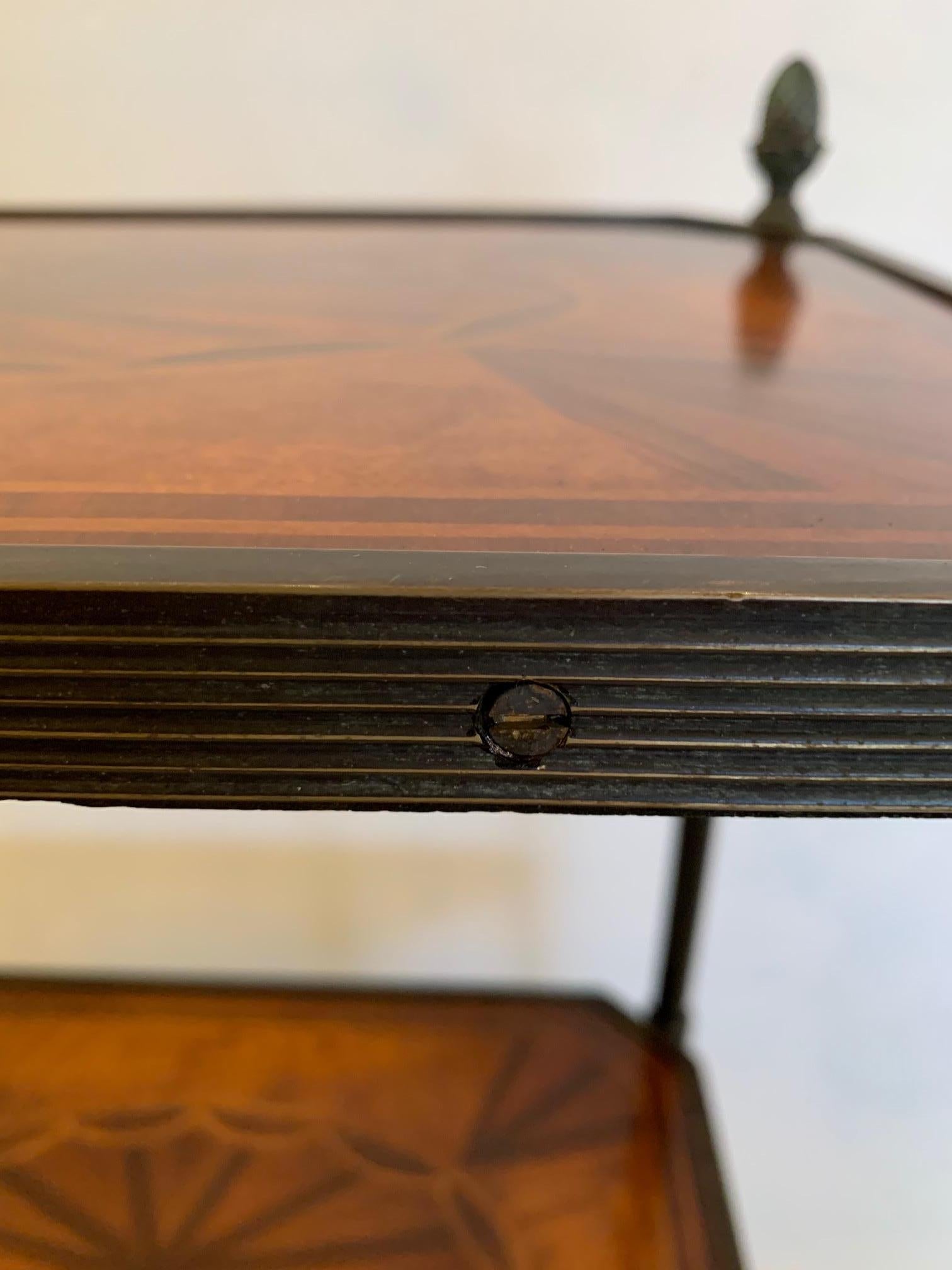 Versatile and Refined 3-Tier Mahogany Inlay Side Table Étagère 3