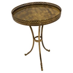 Versatile Round Warm Aged Brass Martini End Table with Pierced Gallery