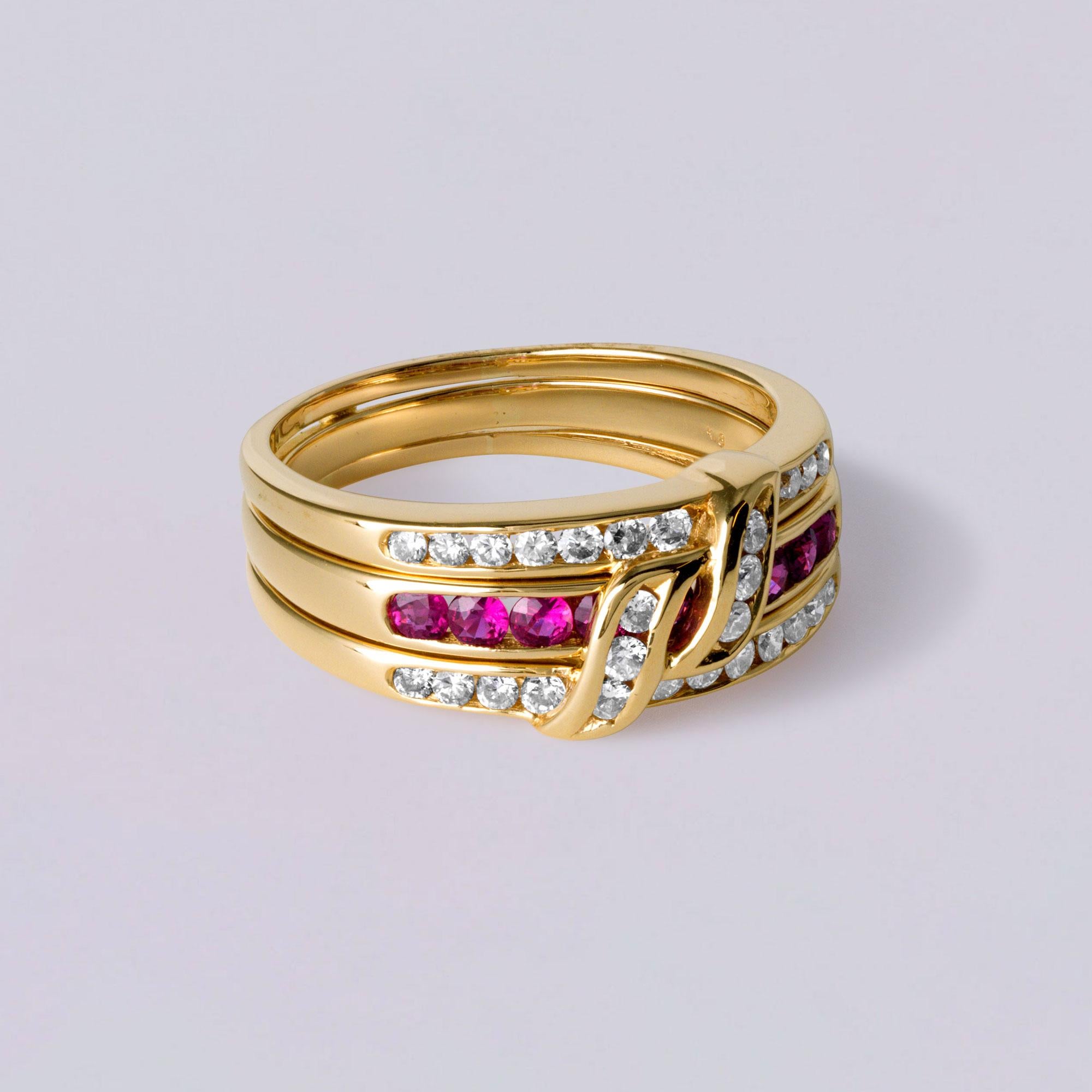 Round Cut Versatile Ruby & Diamond Ring Band 18K Yellow Gold – 0.51ct Rubies, 0.42ct Diamo For Sale