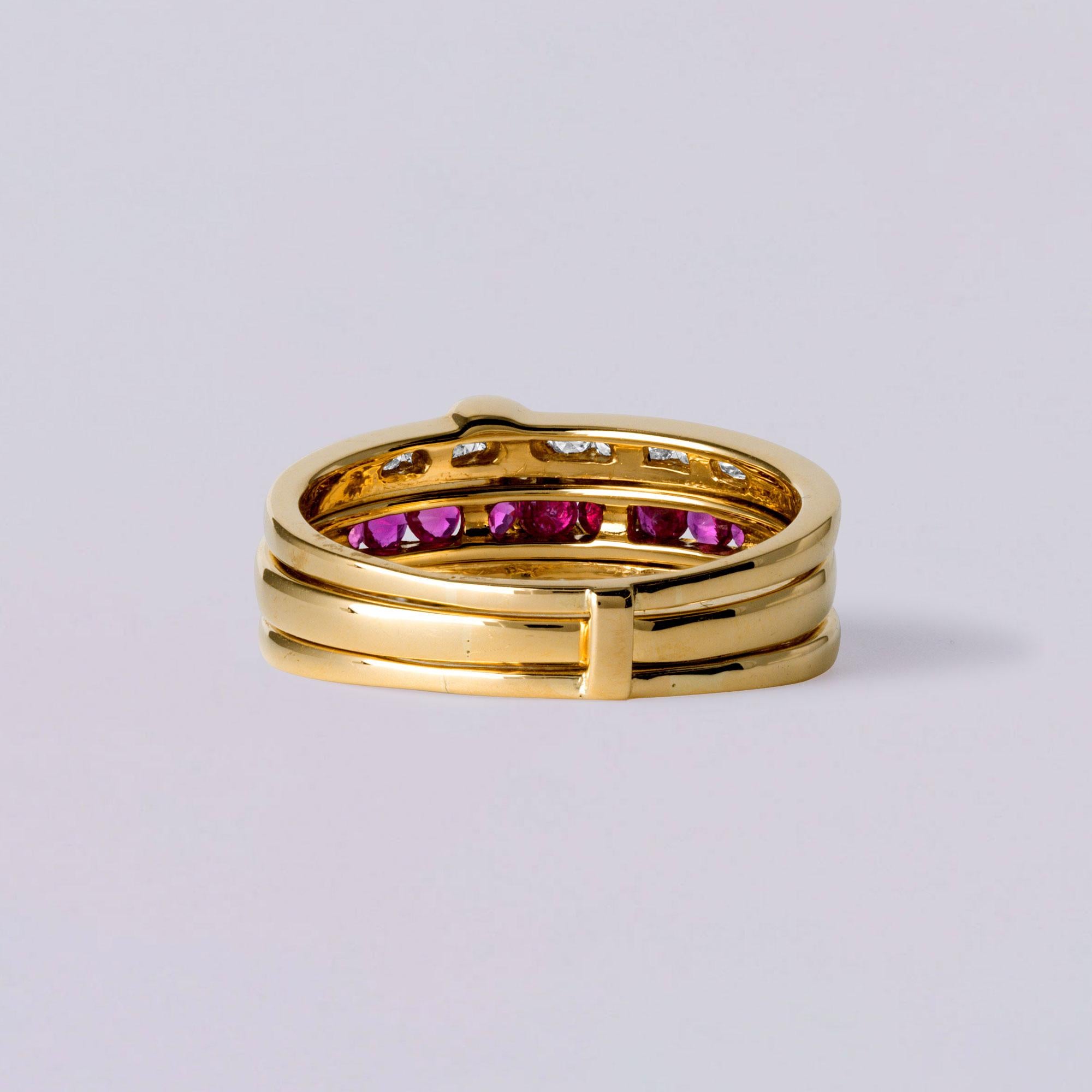 Women's or Men's Versatile Ruby & Diamond Ring Band 18K Yellow Gold – 0.51ct Rubies, 0.42ct Diamo For Sale