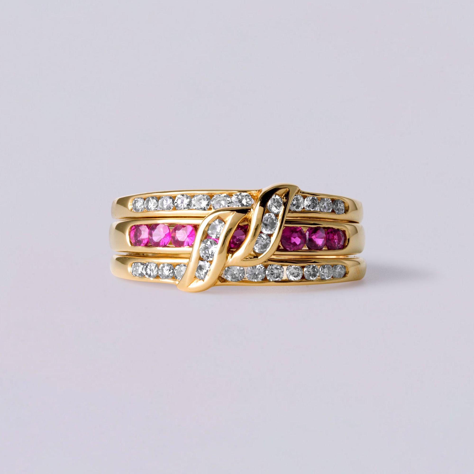 Versatile Ruby & Diamond Ring Band 18K Yellow Gold – 0.51ct Rubies, 0.42ct Diamo For Sale 3
