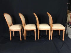 Versatile Set of 4 Louis XVI Style Natural Wood and Upholstered Dining Chairs