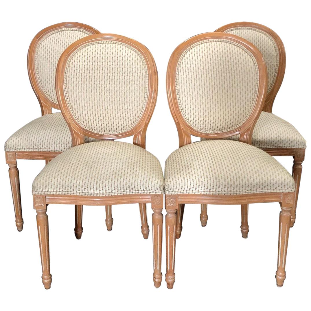 Versatile Set of 4 Louis XVI Style Natural Wood and Upholstered Dining Chairs