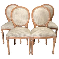 Antique Versatile Set of 4 Louis XVI Style Natural Wood and Upholstered Dining Chairs