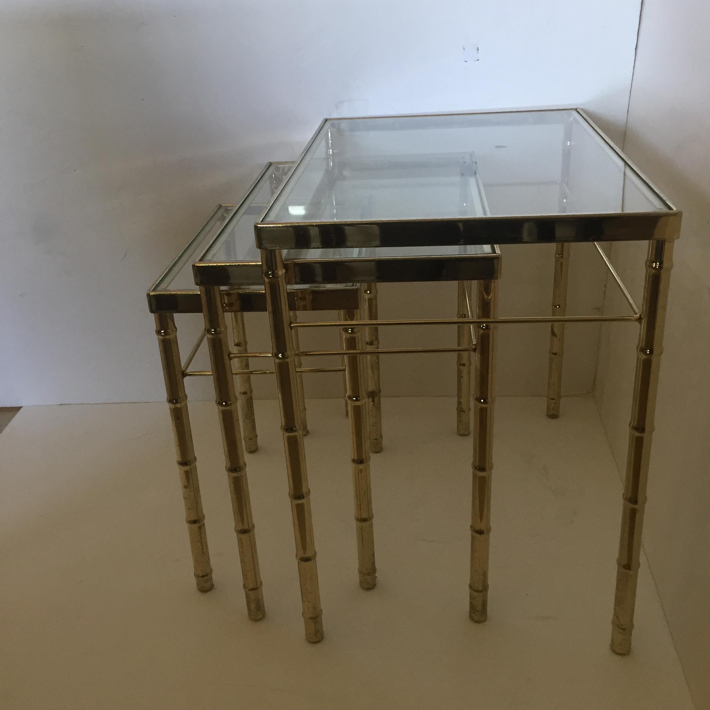 Versatile Set of Mid-Century Modern Brass Faux Bamboo Nesting Tables In Excellent Condition In Hopewell, NJ