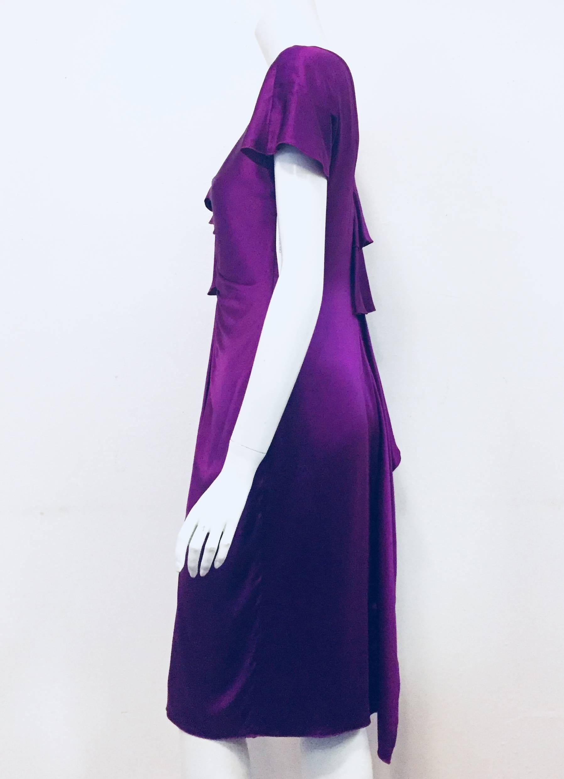 purple draped dress